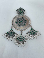 Load image into Gallery viewer, Green stone Oxidised Pendant