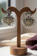 Load image into Gallery viewer, Oxidised Silver Temple Motif Earrings