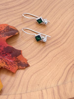 Load image into Gallery viewer, Square Green Stone Silver Earrings