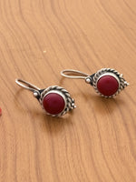 Load image into Gallery viewer, Round Red Stone Silver Earrings