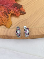 Load image into Gallery viewer, Silver Ruby Stone Hoop Earrings
