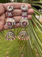 Load image into Gallery viewer, Peacock Floral Jhumka Earrings