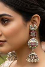 Load image into Gallery viewer, Peacock Floral Jhumka Earrings