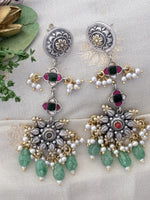 Load image into Gallery viewer, Temple-Style Earrings with Green Beads