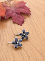 Load image into Gallery viewer, Silver Black Enamel Flower Earrings