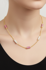 Load image into Gallery viewer, Pink & White Stone Barrel Chain