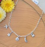 Load image into Gallery viewer, Silver Charm Necklace with Music & Travel Motifs