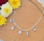 Load image into Gallery viewer, Silver Charm Necklace with Music & Travel Motifs