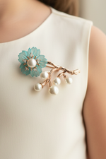 Load image into Gallery viewer, Blue Blossom Branch Pearl Brooch