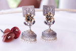 Load image into Gallery viewer, Silver Floral Temple Jhumka