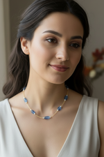 Load image into Gallery viewer, Blue & Pearl Beaded Silver Chain