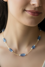 Load image into Gallery viewer, Blue & Pearl Beaded Silver Chain