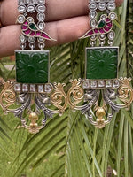 Load image into Gallery viewer, Peacock Carved Green Stone Earrings