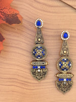 Load image into Gallery viewer, Gold-Plated Blue Stone Long Earrings
