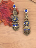 Load image into Gallery viewer, Gold-Plated Blue Stone Long Earrings