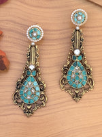 Load image into Gallery viewer, Gold-Plated Turquoise Long Earrings