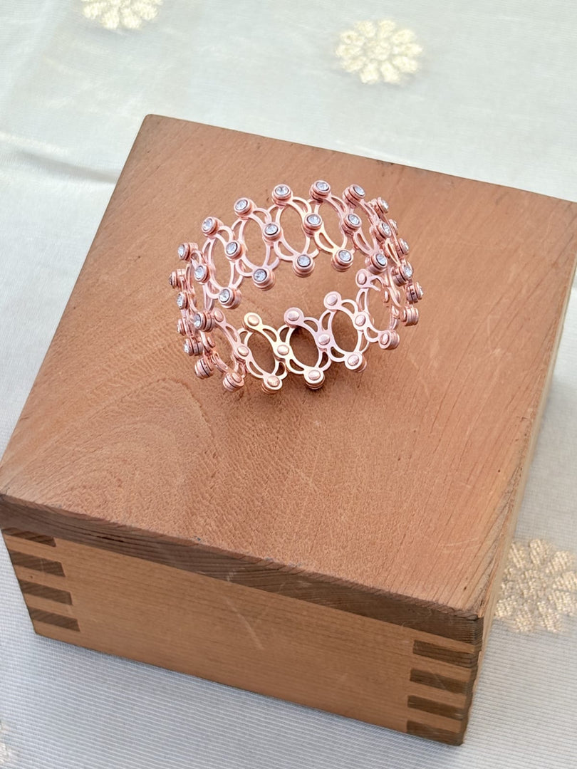 Rosegold Floral Motif expandable Silver Kada