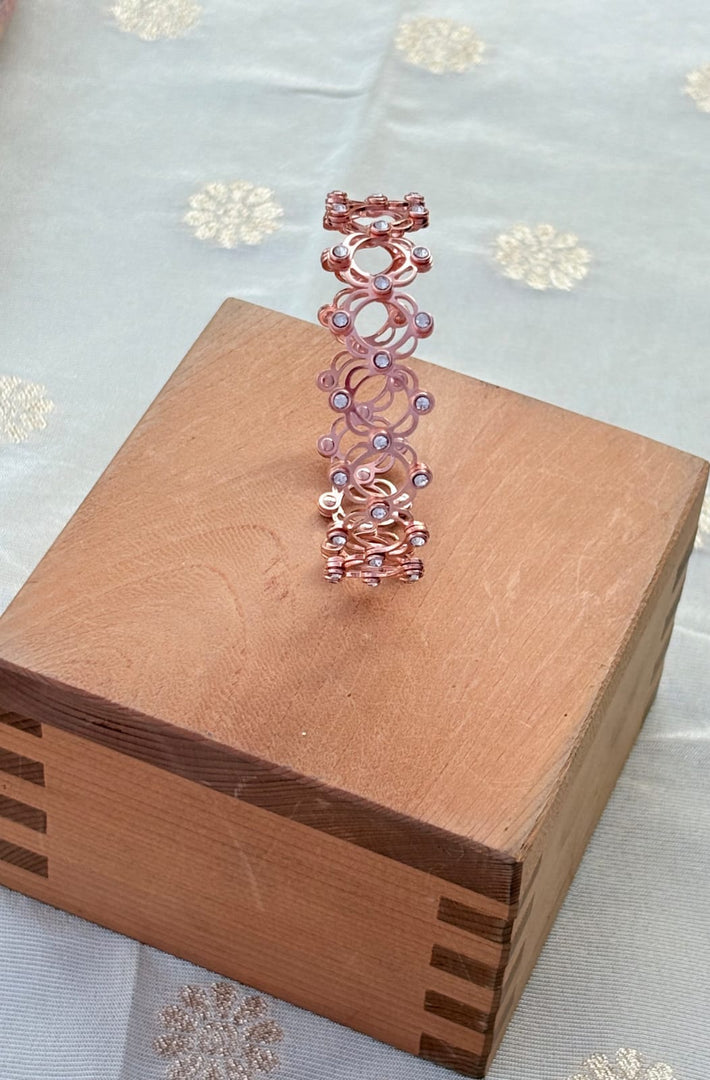 Rosegold Floral Motif expandable Silver Kada