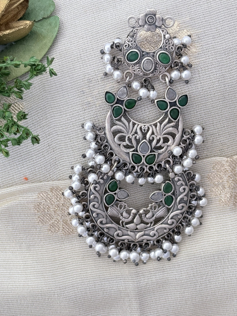 Chandbali Pendant with Green Stones