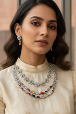 Load image into Gallery viewer, Navratna Necklace with Floral Design