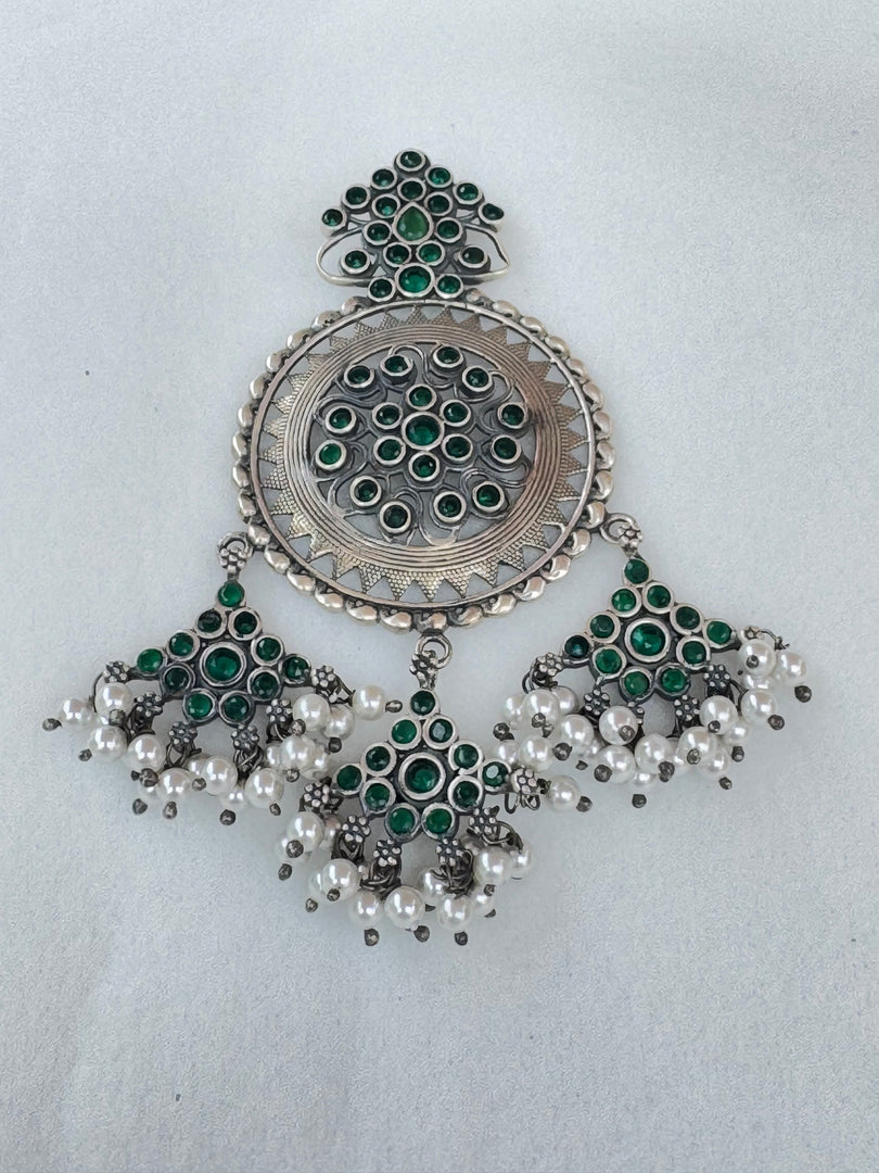 Green stone Oxidised Pendant