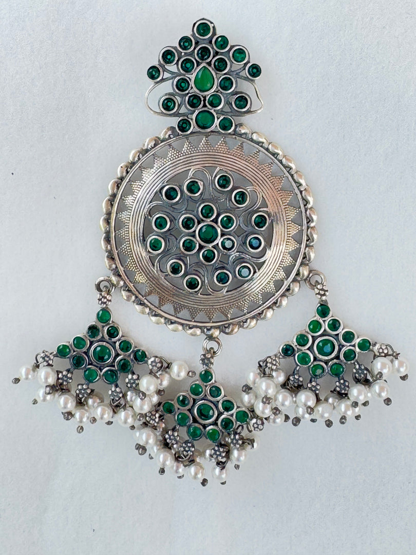 Green stone Oxidised Pendant