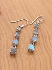Silver Moonstone Long Drop Earrings