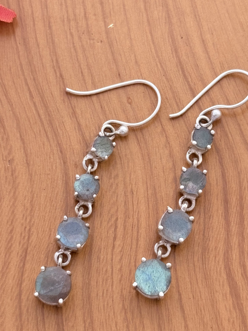 Silver Moonstone Long Drop Earrings