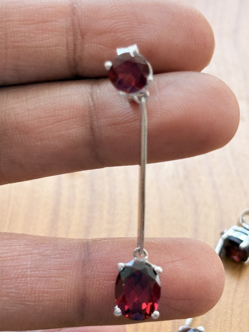 Garnet Silver Dangle Earrings