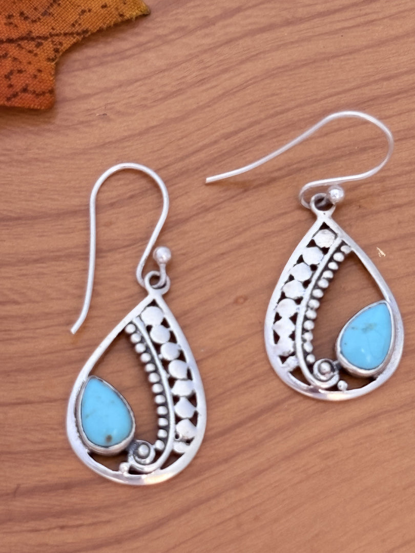 Silver Teardrop Turquoise Earrings