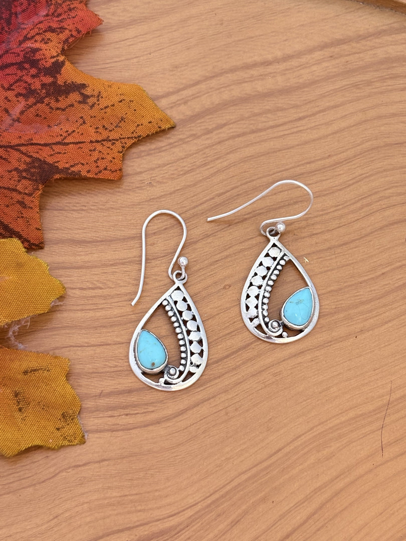 Silver Teardrop Turquoise Earrings