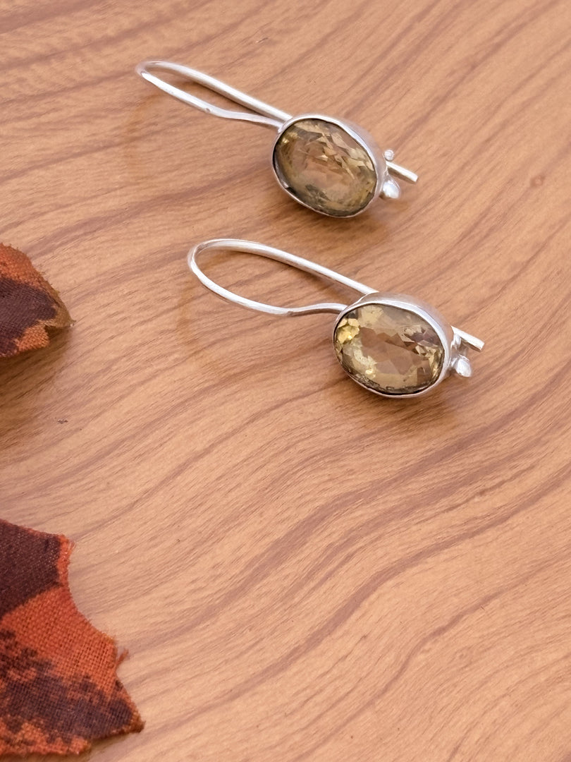Yellow Stone Silver Earrings