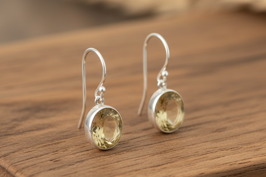 Yellow Stone Silver Earrings