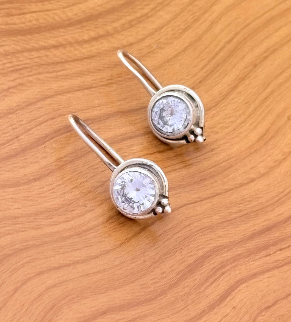 Silver Round Stone Earrings