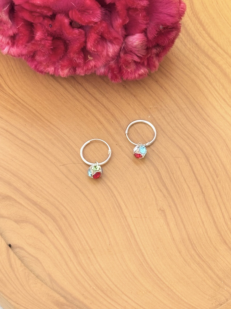 Silver Baby Hoops with Colorful stones
