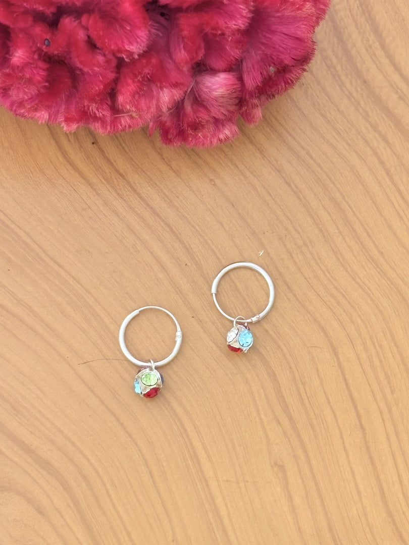 Silver Baby Hoops with Colorful stones