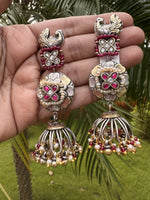 Load image into Gallery viewer, Peacock Floral Jhumka Earrings

