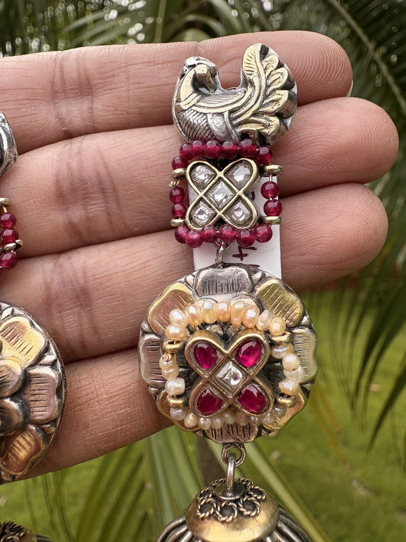 Peacock Floral Jhumka Earrings