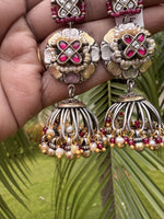 Load image into Gallery viewer, Peacock Floral Jhumka Earrings
