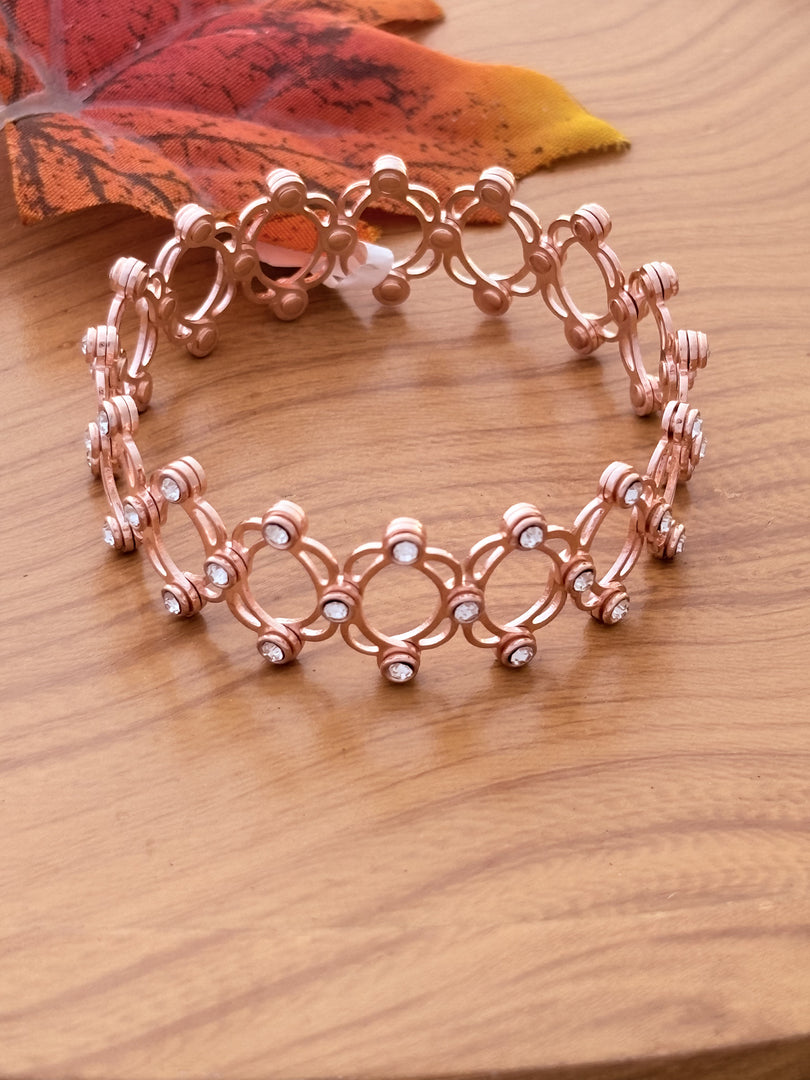 Rosegold Floral Motif expandable Silver Kada