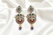 Antique Floral Kundan Silver Earrings