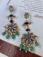 Load image into Gallery viewer, Temple-Style Earrings with Green Beads
