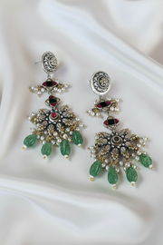 Temple-Style Earrings with Green Beads