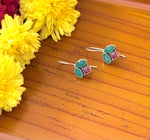 Load image into Gallery viewer, Floral Silver Earrings with Green &amp; Red Stones
