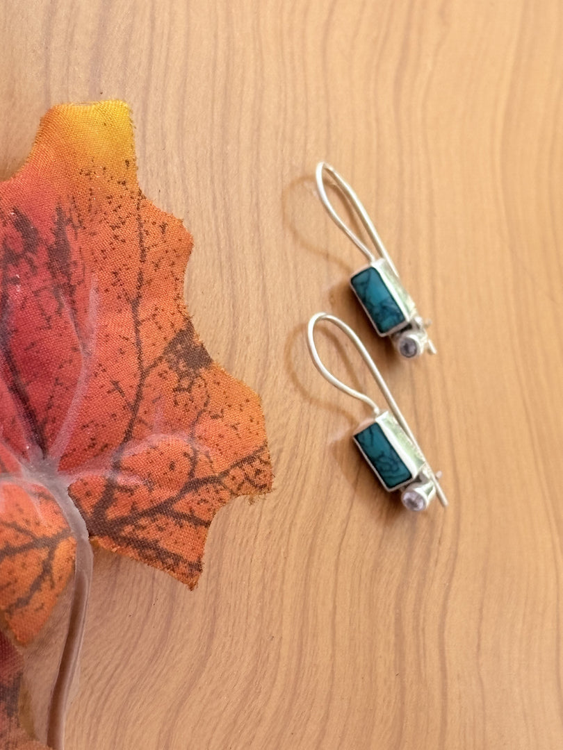 Turquoise and White Stone Earrings