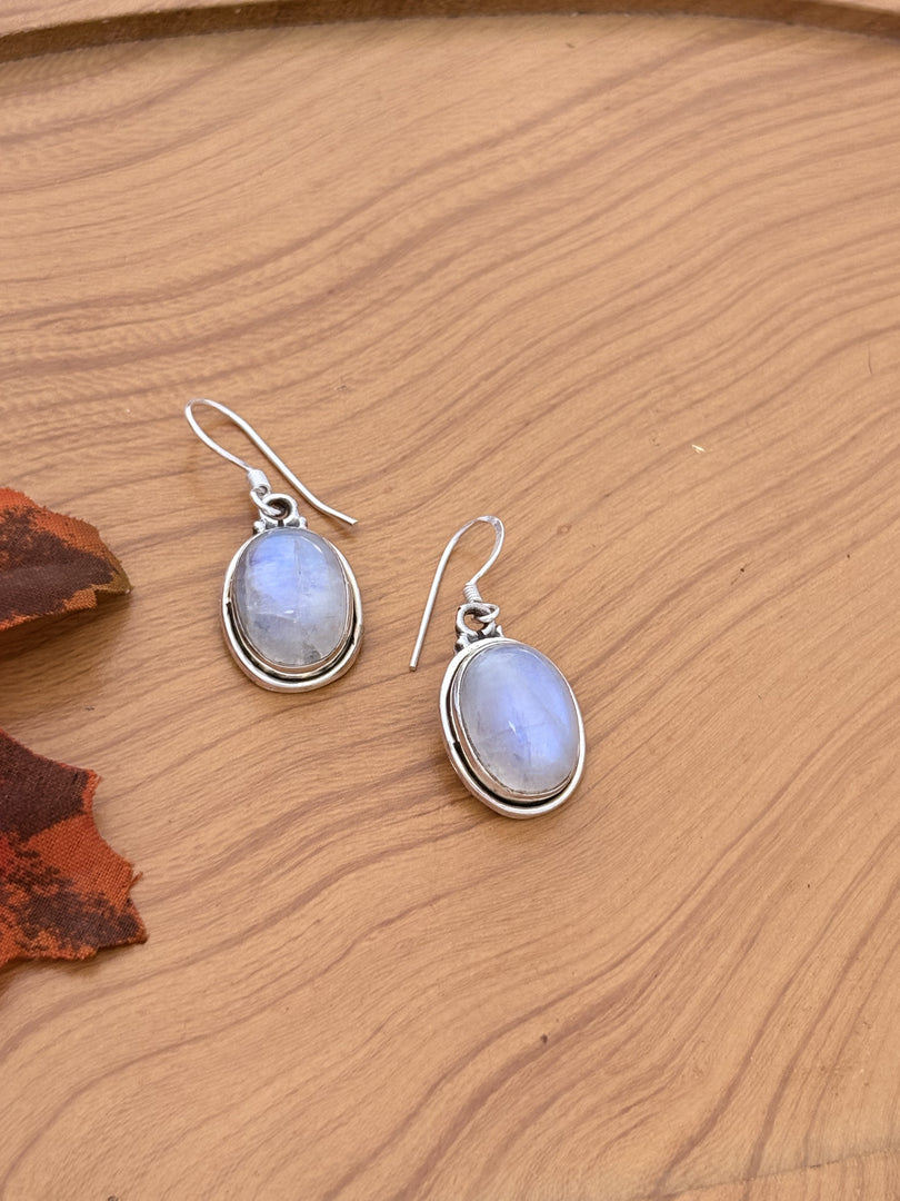 Silver Oval Moonstone Earrings