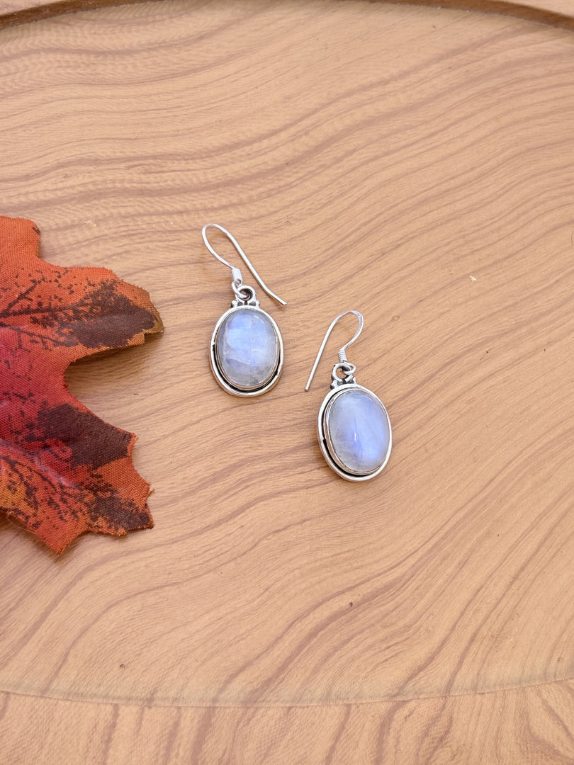 Silver Oval Moonstone Earrings
