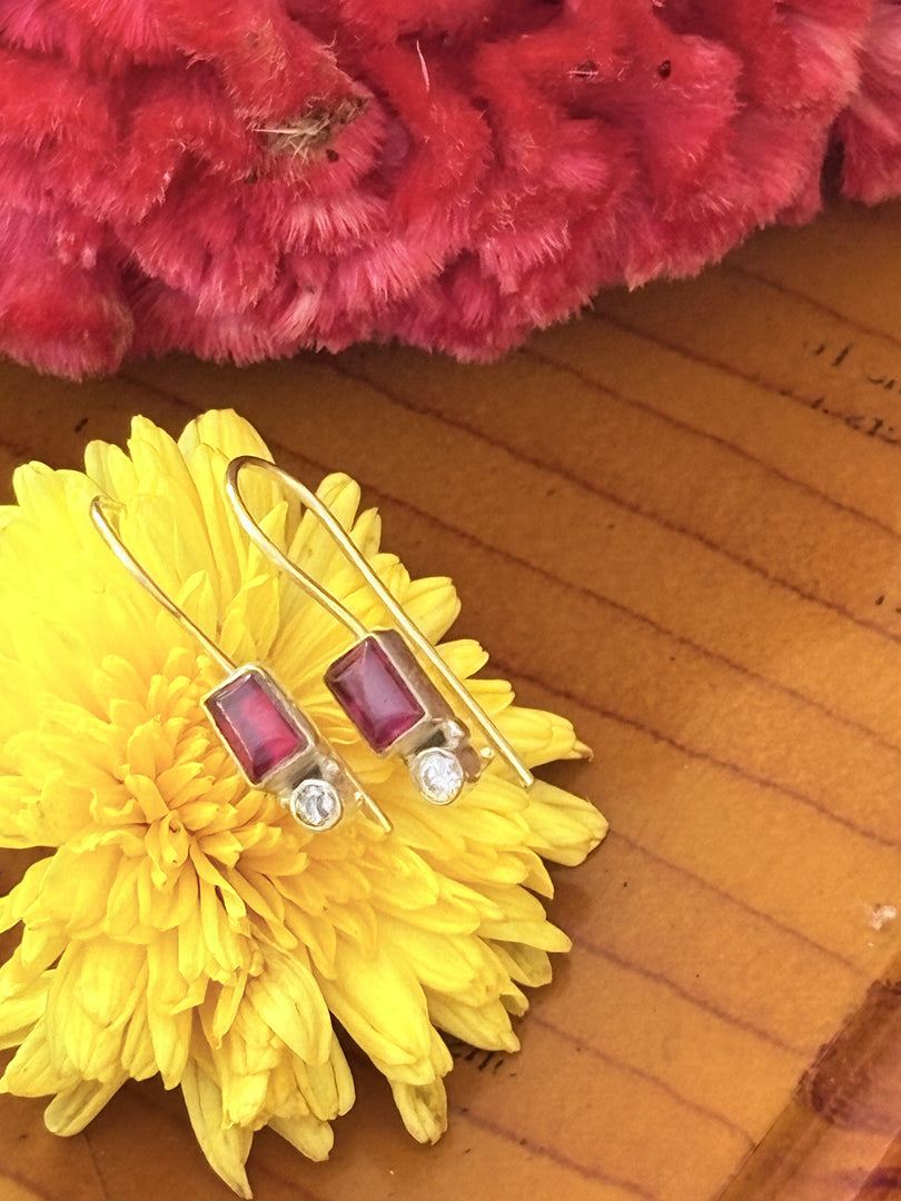 Purple Stone Silver Drop Earrings