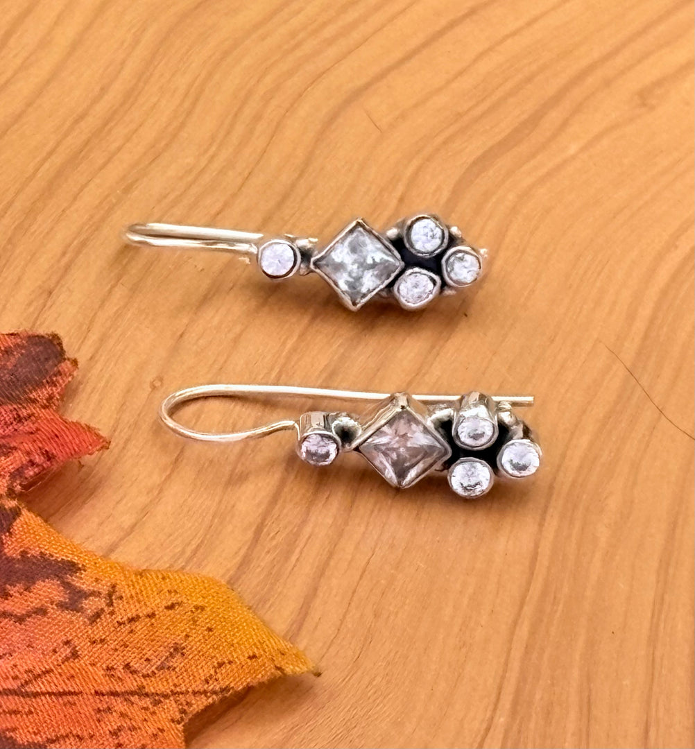 Silver CZ Cluster Earrings