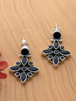 Load image into Gallery viewer, Silver Blue Stone Floral Earrings
